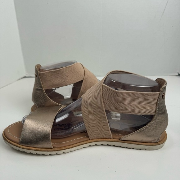 Sorel Ella II Gold Bronze Crisscross Stretch Straps Slip On Leather Sandals - Picture 1 of 11